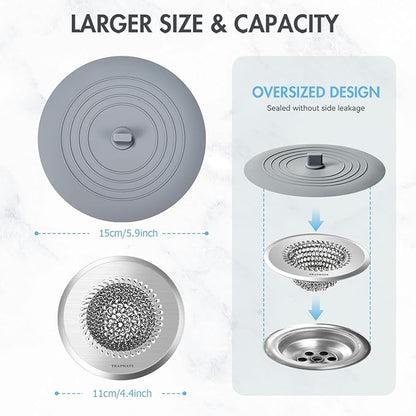 TRAPMATE Kitchen Sink Drain Strainer & Sink Stopper, Revolutionary Stainless Steel Drain Plug Combo, Anti-Clog Garbage Strainer Basket for US Standard Drains, Fits Single & Double Bowl Kitchen Sinks