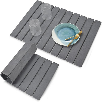 Large Stone Dish Drying Mat for Kitchen Counter, 24"×16", Collapsible Quick Dry Dish Drying Mat, Ultra Absorbent Diatomaceous Earth Mats for Dishes Bottles Cups, Match Any Countertop - Grey