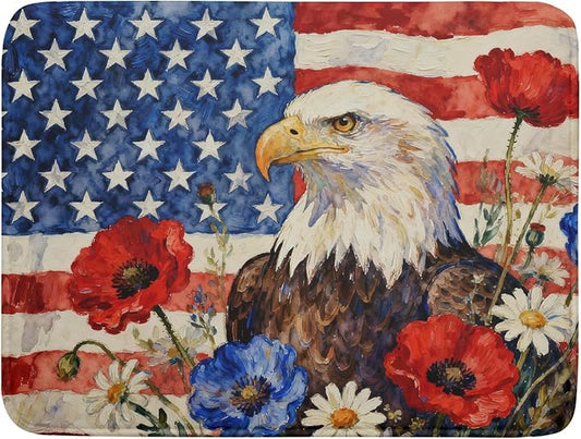 4th of July American Flag Eagle Dish Drying Mat for Kitchen Counter 18x24 Patriotic Floral Memorial Day Absorbent Reversible Microfiber Drying Mats Kitchen Countertop Protector Dishes Drainer Pad