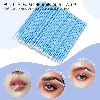 300 PCS Eyelash Extension Supplies Kit, Disposable Micro Swab Brush, Eyebrow Spoolie, Lip Brush, Mascara Wand Applicator (Light blue kits)