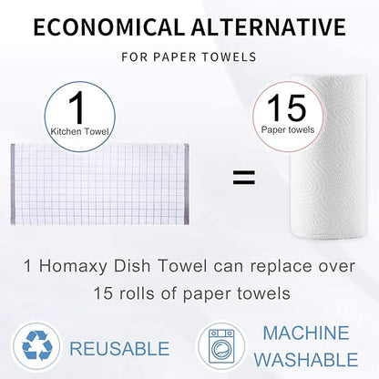 Homaxy 100% Cotton Terry Kitchen Towels(White, 13 x 28 inches), Checkered Designed, Soft and Super Absorbent Dish Towels, 4 Pack