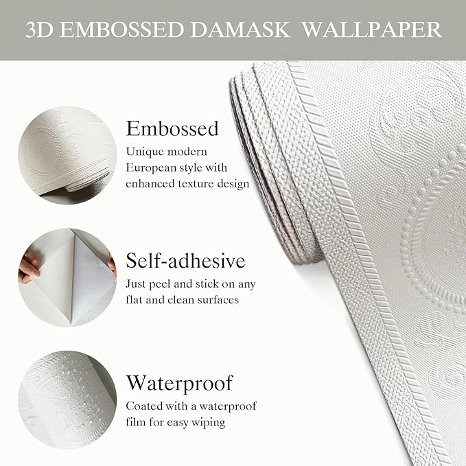 JiffDiff Wallpaper Peel and Stick Textured,3D Embossed Wall Paper Stick on Wallpaper Modern Waterproof Self Adhesive Contact Paper(17.3" x 800")