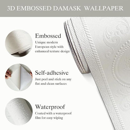 JiffDiff Wallpaper Peel and Stick Textured,3D Embossed Wall Paper Stick on Wallpaper Modern Waterproof Self Adhesive Contact Paper(17.3" x 800")