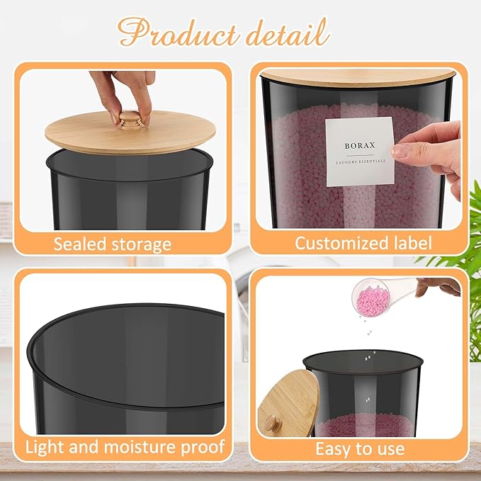 Threehoney 3+1 Pack Laundry Pods Container & Dryer Sheet Holder with Lids, Scoops & Labels - Plastic Laundry Storage Jars for Powder, Pods, Detergent, Room Organization