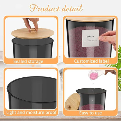 Threehoney 3+1 Pack Laundry Pods Container & Dryer Sheet Holder with Lids, Scoops & Labels - Plastic Laundry Storage Jars for Powder, Pods, Detergent, Room Organization
