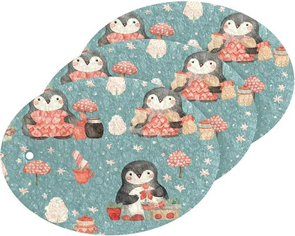 Penguin Kitchen Scrub Sponges, Pop-up Kitchen Cleaning Sponges Reusable Dish Washing Sponges for Bathroom Household Cleaning 3 Pack - Non Scratch Scrubber