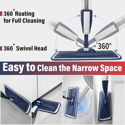 2 Pack Spray Mop for Floor Cleaning, Red & Blue Combo, Refillable 14 oz Bottle and 3 Washable Pads, Wet Dry Mop for Hardwood, Tile, Laminate, Home or Commercial Use