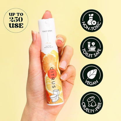 Travel Size Toilet Spray, Bathroom Odor Eliminator, 3 Pack, 1 fl oz Each, Up to 150 Uses, For Home and Travel, Essential Oils Freshener Spray, Citrus Scent