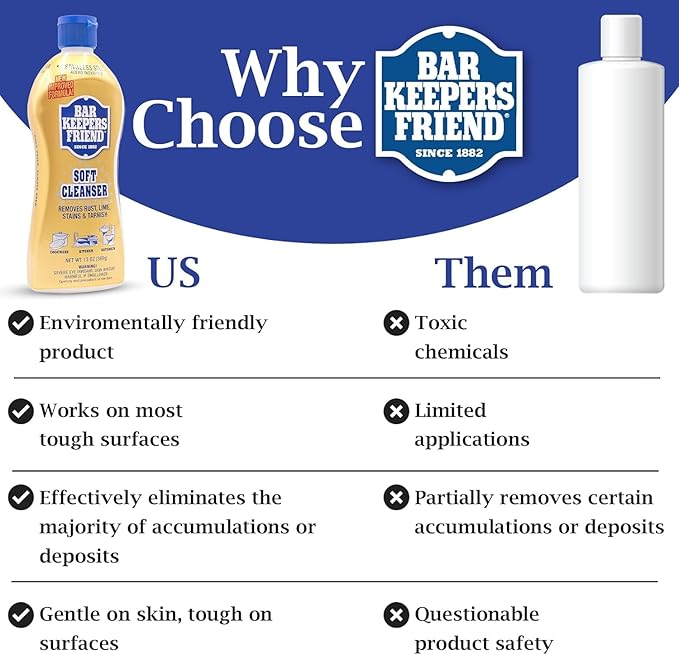Bar Keepers Friend Cleanser 26oz Liquid (1 Bottle & 2 Towels) – Soft Liquid Cleaner Bundled with Premium Microfiber Towel– Liquid Stainless Steel cleaner for Pots, Pans, Cooktop, kitchen & Glassware