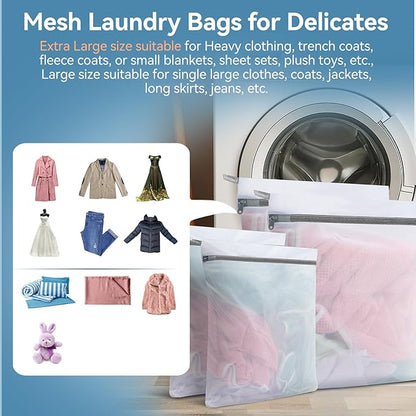 Large Mesh Laundry Bags for Delicates, 4Pcs Laundry Bags Mesh Wash Bags, Delicate Laundry Bag, Travel Clothing Storage Bags for Cruise, Camping, College (2XL,2L)
