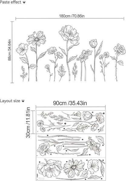 3 Sheets Wall Stickers DIY Boho Flower Wall Decal Removable Waterproof Wall Art Decor for Bedroom Living Room Offices Home Decoration (Black Flower)