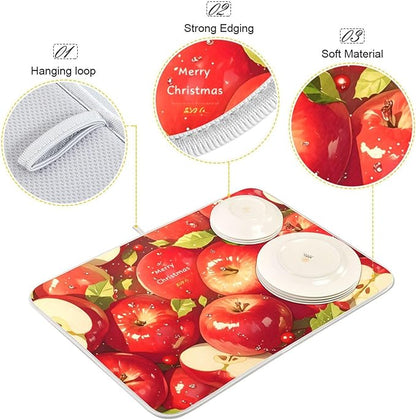 Red Apples Dish Drying Mat for Kitchen Counter Absorbent Microfiber Drying Pad, Large 18x24 in