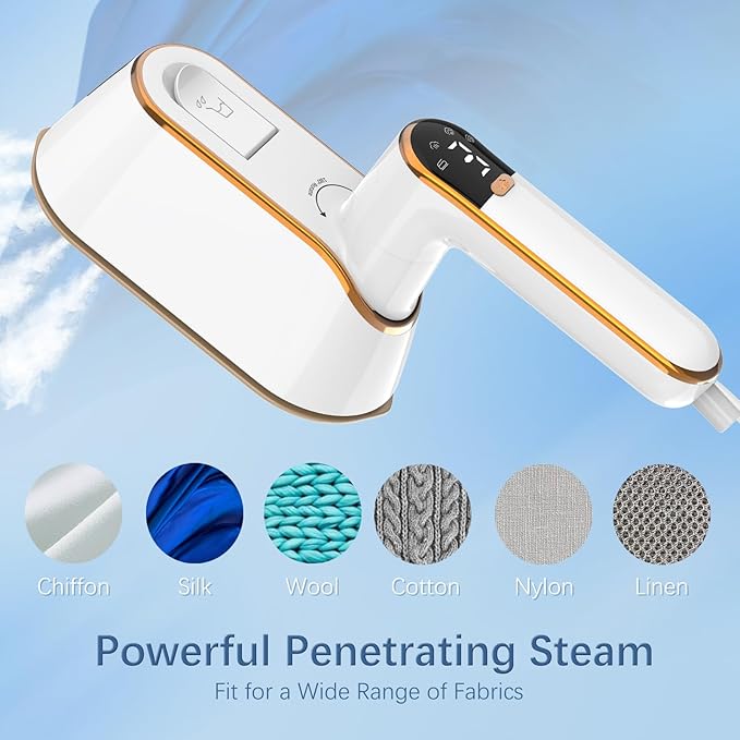 Portable Travel Steamer Iron for Clothes with LCD Display - 4 Mode Handheld Mini Clothing Steam Iron, 1200W Small Garment Steamer, Hand Held Fabric Steamer for Home, Dorm, Travel (120V ONLY)(White)