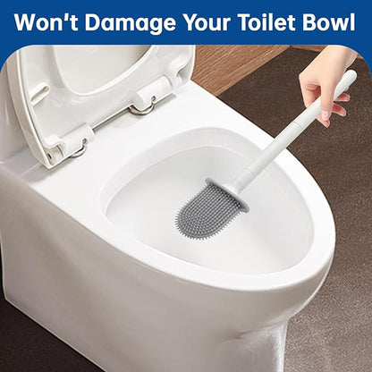 RV Essentials, RV Toilet Brush, Toilet Brush Silicone Won't Damage Toilets, Wall Mounted Toilet Brush White-Anti-Roll, Anti-Drip Design, Suitable for RV Travel Trailers and Campers, Camper Must Haves