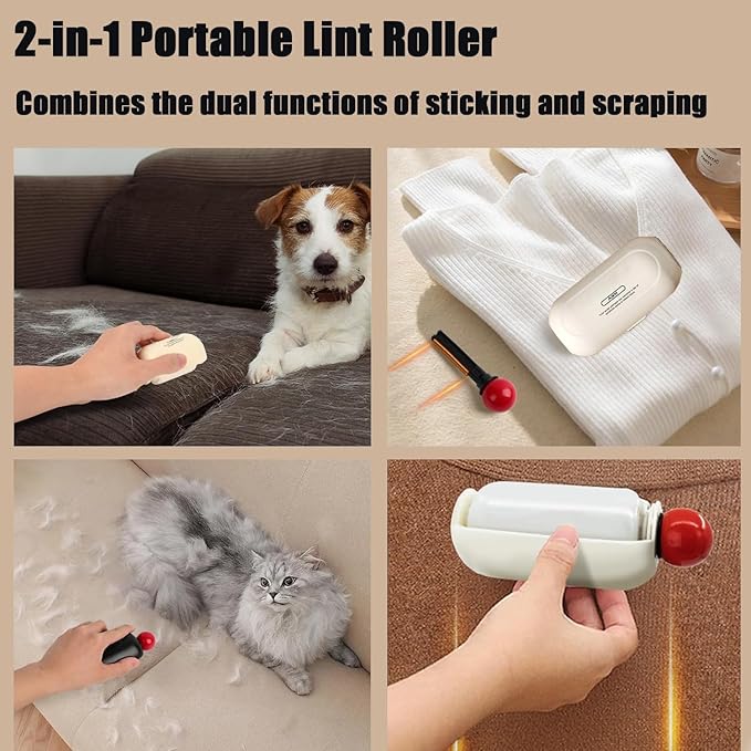 Enjoy Lint Roller, Enjoy Portable Lint Roller, Enjoy Sticky Roller, 2 In1 Washable Lint Remover, Ball for Clothes, Furniture, Dog & Cat Hair, Reusable Mini Lint Roller Pet Hair Remover(White)