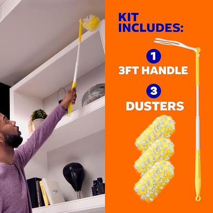 Swiffer Duster Kit with 3 ft Extendable Handle, Heavy Duty Dusting Starter Kit with 3 Refills, for Ceiling Fans, Vents and Hard to Reach Places