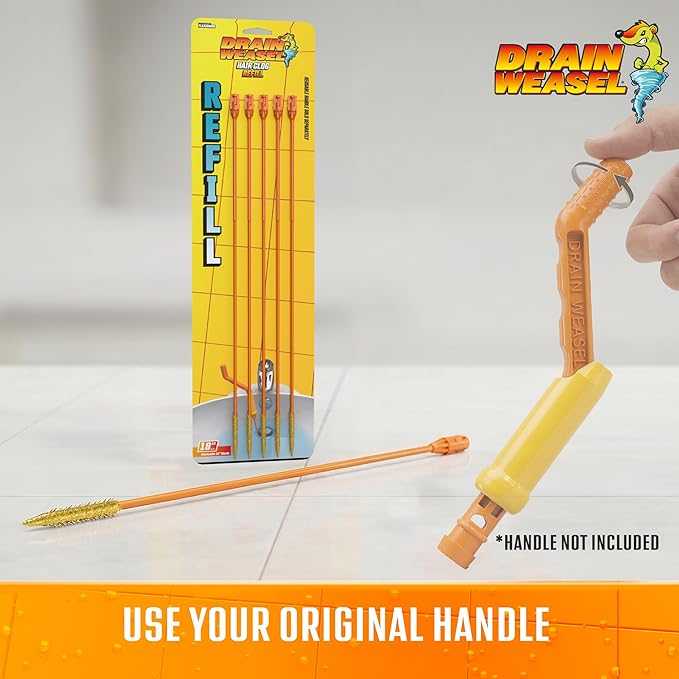FlexiSnake Drain Weasel Refill - Sink Snake Hair Clog Remover Tool, Sink, Pipe, Bathroom, Bathtub Drain Cleaner, 18-inch Long Flexible Disposable Wands, Made in The USA, 5 Pack