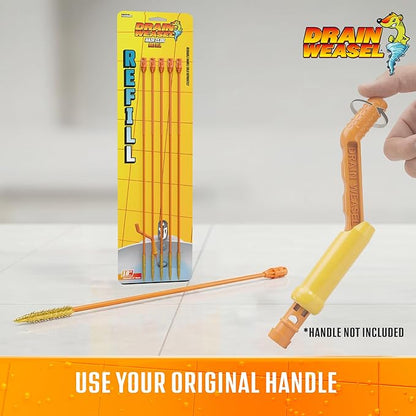 FlexiSnake Drain Weasel Refill - Sink Snake Hair Clog Remover Tool, Sink, Pipe, Bathroom, Bathtub Drain Cleaner, 18-inch Long Flexible Disposable Wands, Made in The USA, 5 Pack