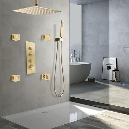 Brushed Gold 4 Pack HOMEDEC 2inch Brass Square Massage Shower Body Sprayer Jets