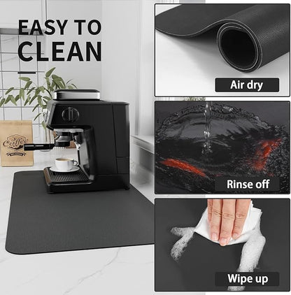 Bloss Coffee Mat, Dish Drying Mat, Coffee Bar/Maker Mat, Kitchen Counter Mat, Absorbent Hide Stain Rubber Backed Dish Drying Pad(12.2"x19.7", Black)