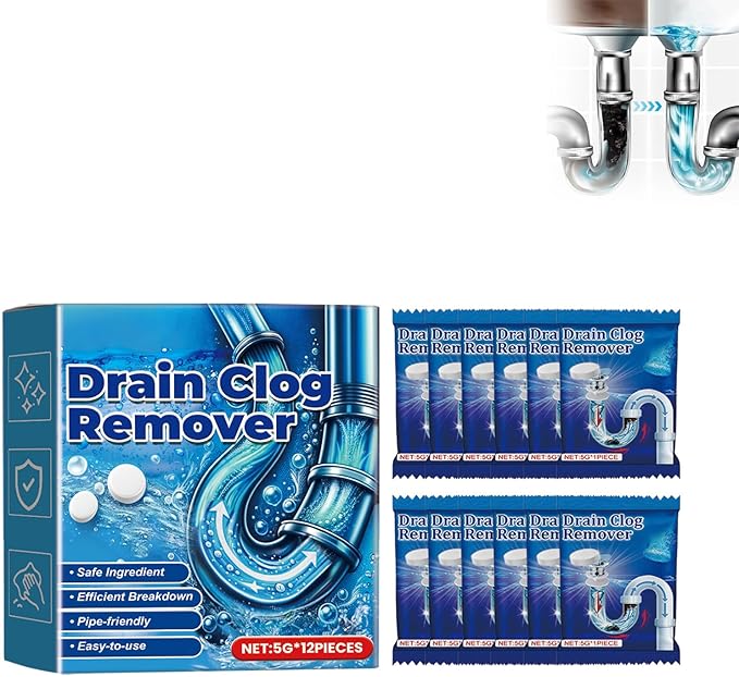 Strong Drain Effervescent Tablet, Sink Smell Effervescent Tablets, Disposal Cleaner Tablets Eliminator Quickly Eliminates Odors, Sink Drain Cleaner for Sewer, Toilet and Septic Tank (12pcs)