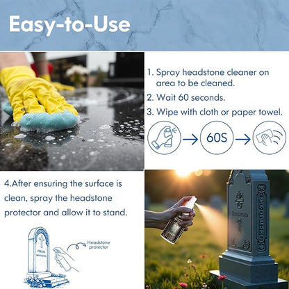 Headstone & Gravestone Cleaner for Memorials – Non-Acid, Gentle Formula Safe for Granite & Stone Memorials (10.14 fl oz)