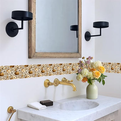 Daisy Floral Wallpaper Border 196x4 Inch Peel and Stick Wall Border Removable Vinyl Wall Trim Yellow White Flowers Pattern for Kitchen Bathroom Living Room Bedroom Mirror Cabinet Backsplash