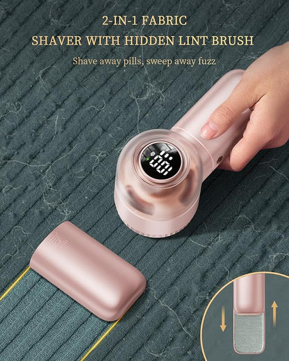 X-Large Fabric Shaver with Lint Brush, Rechargeable Lint Shaver with Digital Display, 3-Speeds, 6-Leaf Blades, 1200mAh Electric Lint Remover Sweater Shaver for Removing Fuzz and Pill