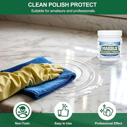 AETHER Marble Polishing Powder, Restore Shine Remove Water Stains Scratches Rings Etches, Professional Stone Polishing & Cleaning Powder for Marble Stone Granite Quartz Tile Floor Countertop Surfaces