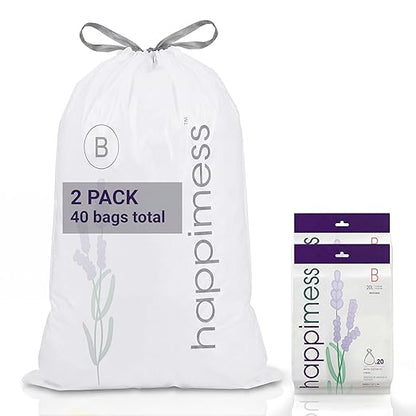 happimess 5.3 Gallon (20L) Drawstring Trash Bags, Lavender Scent, White, Heavy Duty MDPE Liners for Kitchen and Household, Odor Control, Custom Fit 40 Count (2 Packs of 20 Liners) HPM3101B-W-2SET