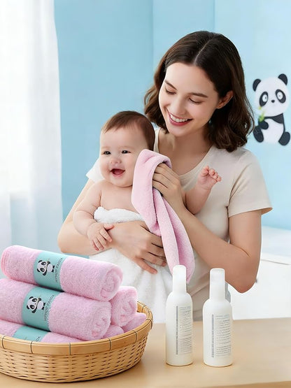 HIPHOP PANDA Baby Washcloths, Rayon Made from Bamboo - 2 Layer Ultra Soft Absorbent Newborn Bath Face Towel - Reusable Baby Wipes for Delicate Skin - Pink, 6 Pack