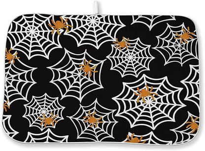 Halloween Dish Drying Mat 18x24 Inch Black Orange Golden Spider Webs Drying Mat Fall Autumn Holiday Absorbent Dish Drying Pad Dish Rack Drainer Mats for Kitchen Dining Counter