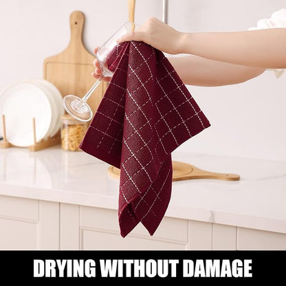 Homaxy 100% Cotton Terry Kitchen Towels(Brick Red, 13 x 28 inches), Checkered Designed, Soft and Super Absorbent Dish Towels, 6 Pack