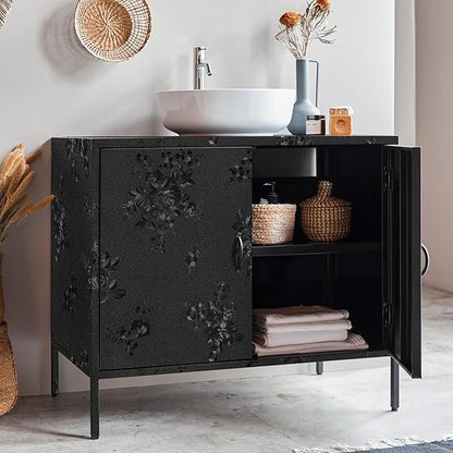 Black Peel and Stick Wallpaper Silk Embossed Floral Contact Paper for Cabinets Drawer Furniture Textured Flower Removable Wallpaper for Kitchen Bathroom Waterproof Thicken Vinyl 512inL 17.7inW