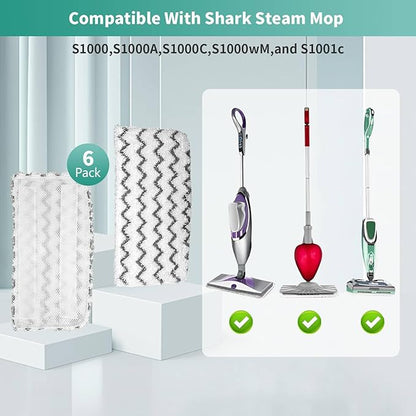 6 Pack Microfiber Steam Mop Replacement pads for Shark Steam Mop S1000, S2001,S1000A, S1000C, S1000WM, and S1001C,Washable & Reusable Steam Mop Pads Safe for all Floor have Super-Absorbent