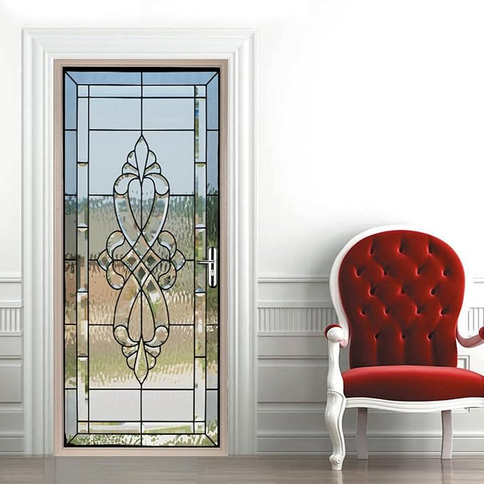 A.Monamour 3D Door Stickers for Interior Doors Stained Glass Front Door Vinyl Waterproof Self Adhesive Door Mural Decals for Bedroom Office Bathroom 90x200cm