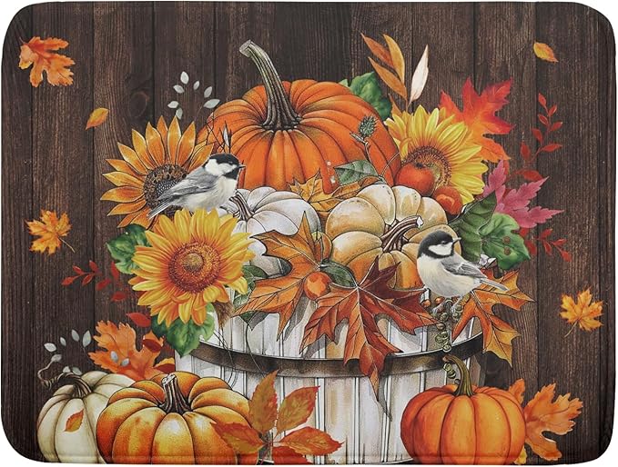 Fall Pumpkin Dish Drying Mat for Kitchen Counter Decor 18x24 Inch Halloween Thanksgiving Dish Drainer Mats Absorbent Reversible Dishes Pad