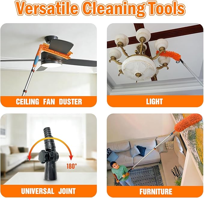 LAANPOLE 26FT Reach Ceiling Fan Cleaner Duster, Fan Blade Cleaner Kit with 5-20FT Extension Pole, Microfiber Duster & Replaceable Cleaning Cloth for Blades, Ceiling, Furniture