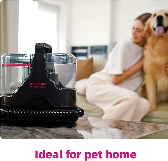 WECLEAN C3 Handheld Carpet and Upholstery Cleaner, Portable Spot Cleaner with 18Kpa Suction and 600W Motor, Dual-Tank Carpet Cleaner Machine for Car, Stairs, Sofa, Furniture Black and Pink