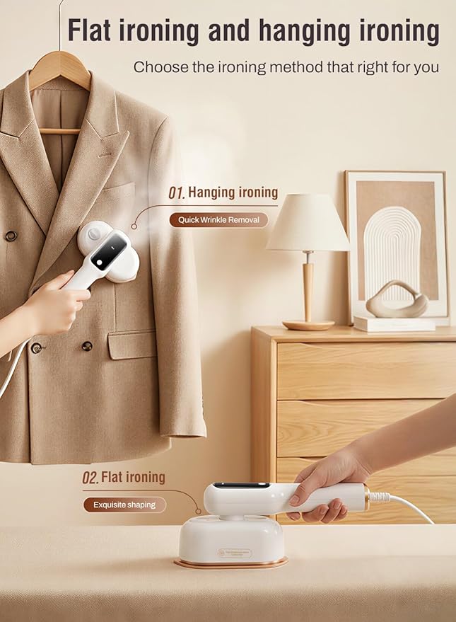 Travel Steamer for Clothes,2-in-1Handheld Garment Steamer&Iron,1200W Portable Steam, 15s Fast Heat-Up, LED Display,5 Adjustable Steam Modes,25g/min Powerful Steam,Self-Cleaning, All Fabrics,120V