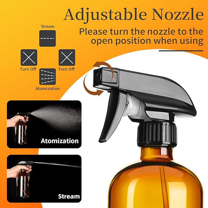Vitreaux 8oz Amber Glass Spray Bottles,3 Pack Glass Spray Bottles Refillable Empty Bottle with Adjustable Nozzle,Spray Bottle for Essential Oils,Cleaning Solutions,Pets,Hair Mister,Gardening