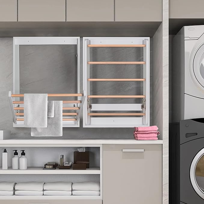 Wall Mounted Clothes Drying Rack for Laundry, Foldable Wooden Clothing Dryer Racks Indoor Use