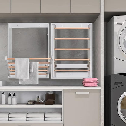 Wall Mounted Clothes Drying Rack for Laundry, Foldable Wooden Clothing Dryer Racks Indoor Use