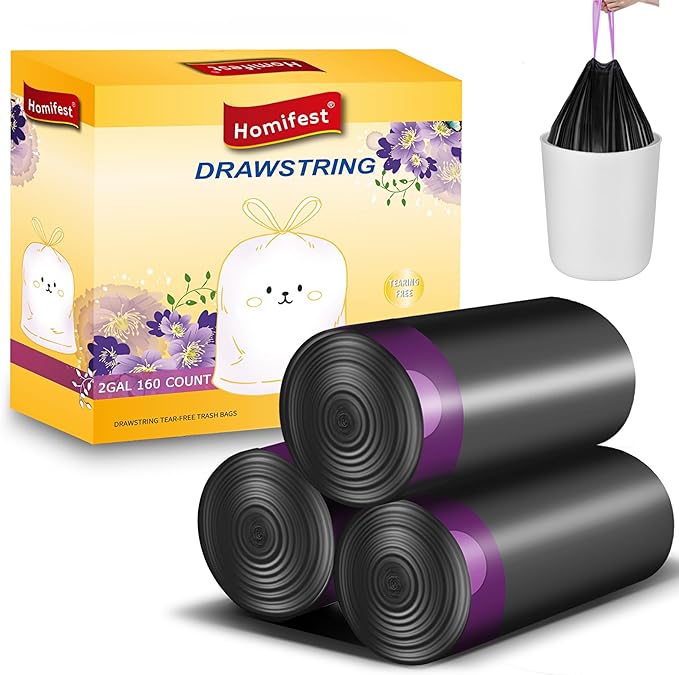 2.6 Gallon Drawstring Trash Bags,160 Count Black