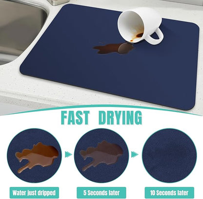 WISELIFE Coffee Mat Super Absorbent Dish Drying Mat Coffee Bar Accessories Large Drying Mats for Kitchen Counter 16" W x 24" L, Blue