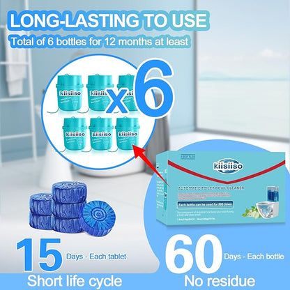 KIISIISO Toilet Bowl Cleaners-6 Pack, Automatic Toilet Tank Cleaner Tablets in Bottles, Long-Lasting Powerful Cleaning, Prevents Bathroom Stain & Odors Build Up, Septic Safe, Blue Water