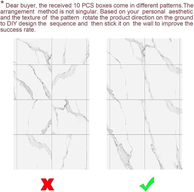 10pcs Thick Marble Peel and Stick Waterproof Wall Panels,Heat-Resistant Backsplash Tile, 23.6"x11.8" PVC Foam Wall Sticker for Kitchen,Living Rooms,TV Walls,White Gray (Not Real Tile 19.4Sq. Ft.)