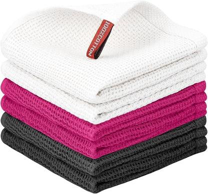 Nialnant 6 Pack Kitchen Towels, 100% Cotton Dish Cloth for Washing Dishes, Absorbent Quick Drying Dish Rags, Multipurpose Cleaning Rags-12x12 Inches