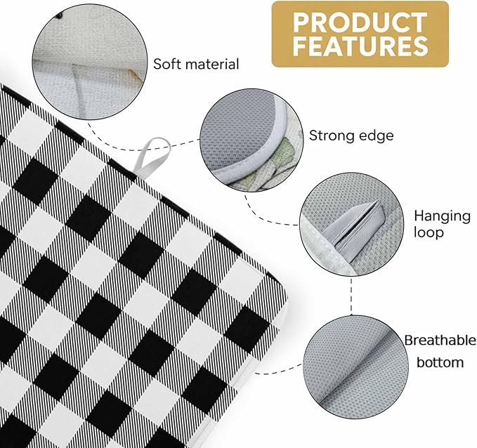 Dish Drying Mat Black Check Plaid Drying Matt for Kitchen Counter Farmhouse Style Absorbent Microfiber Quick Dry Mats Dishes Drainer Home Decorations 16x18 inch