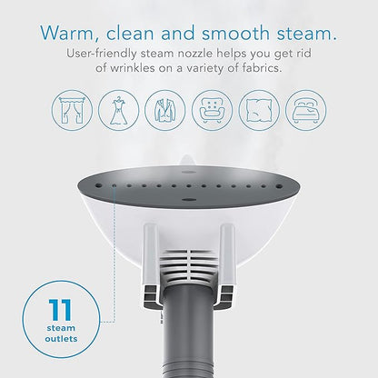 Steamfast SF-407 Canister Fabric Steamer, With Telescopic Pole and Fabric Brush, 45 Second Heat Up Time, Chemical-Free Steam, Clothes Hook, Fabric Brush, 40-Ounce Water Tank, White